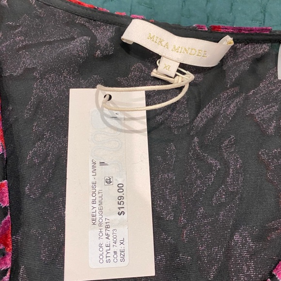 NWT Mika Mindel Red Black Multi Burnout Velvet Folliage Cold Shoulder Top XL - Picture 8 of 12